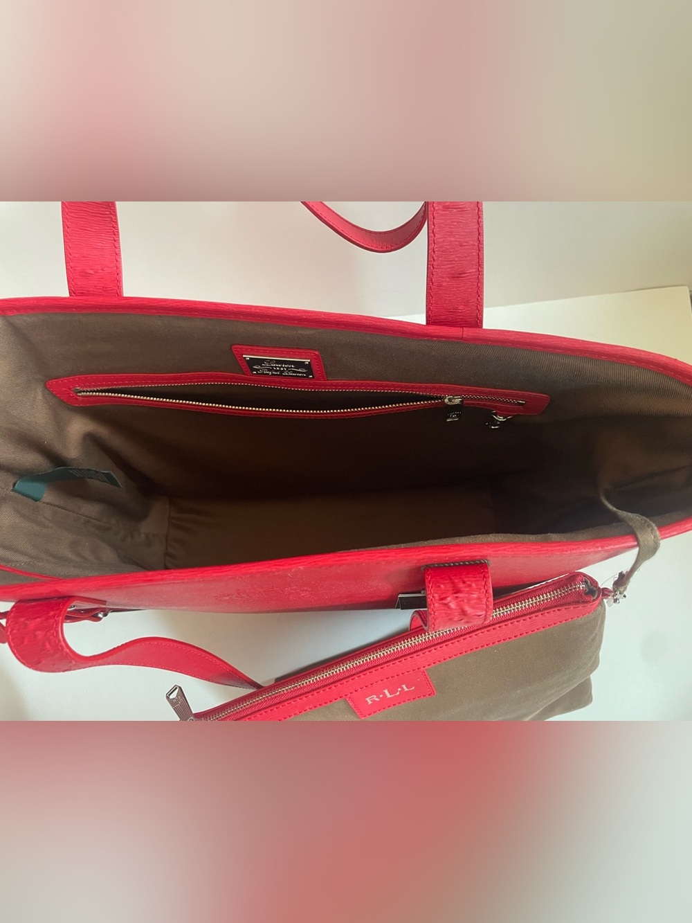 Lauren Ralph Lauren Newbury Classic Tote Red with Charm - Picture 7 of 14
